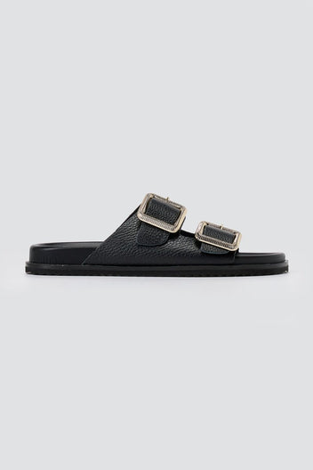 ATENEO - Buckle Sandals Lightweight Sole - Black Matte