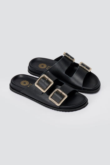 ATENEO - Buckle Sandals Lightweight Sole - Black Matte