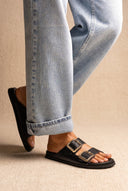 ATENEO - Buckle Sandals Lightweight Sole - Black Matte
