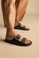 ATENEO - Buckle Sandals Lightweight Sole - Dark Brown Matte
