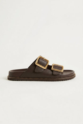 ATENEO - Buckle Sandals Lightweight Sole - Dark Brown Matte