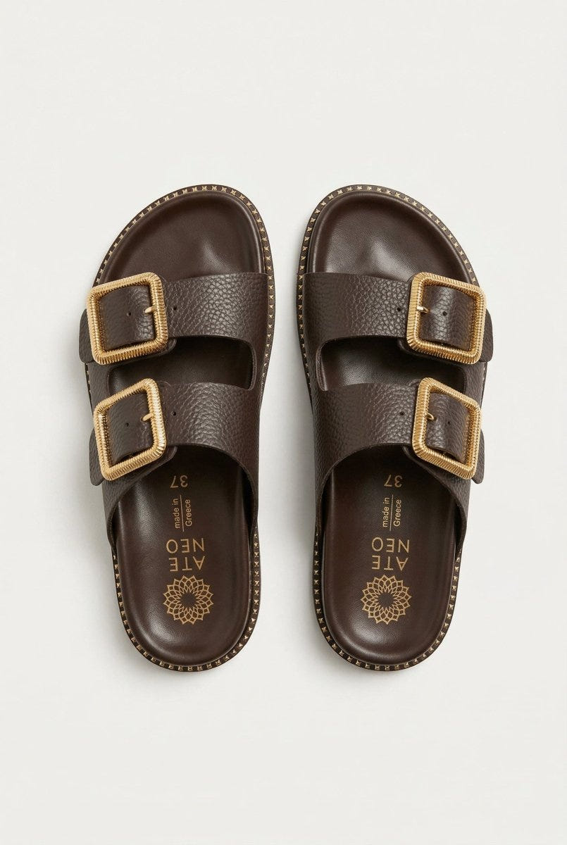 ATENEO - Buckle Sandals Lightweight Sole - Dark Brown Matte