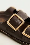 ATENEO - Buckle Sandals Lightweight Sole - Dark Brown Matte