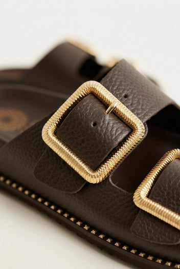 ATENEO - Buckle Sandals Lightweight Sole - Dark Brown Matte