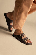 ATENEO - Buckle Sandals Lightweight Sole - Dark Brown Matte