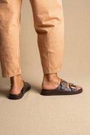 ATENEO - Buckle Sandals Lightweight Sole - Dark Brown Matte