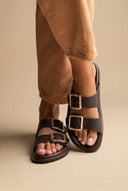 ATENEO - Buckle Sandals Lightweight Sole - Dark Brown Matte