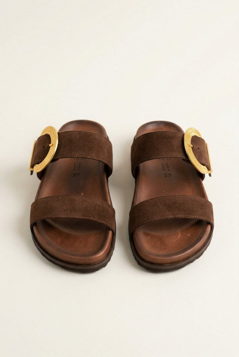 ATENEO - Buckle Sandals Oversized Detail - Brown Suede