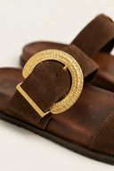 ATENEO - Buckle Sandals Oversized Detail - Brown Suede