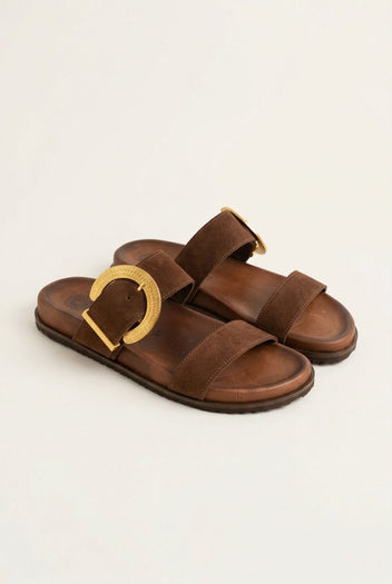 ATENEO - Buckle Sandals Oversized Detail - Brown Suede