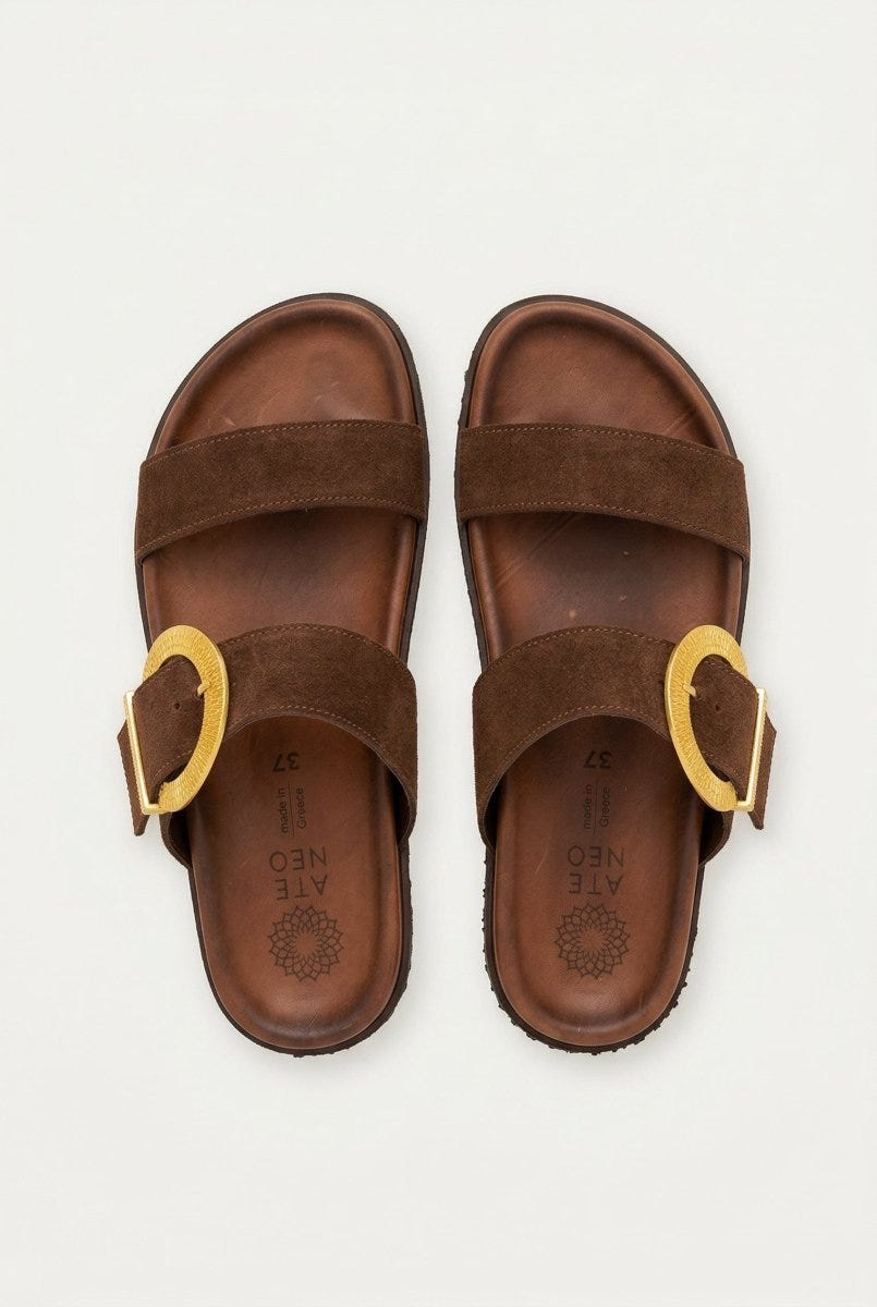 ATENEO - Buckle Sandals Oversized Detail - Brown Suede