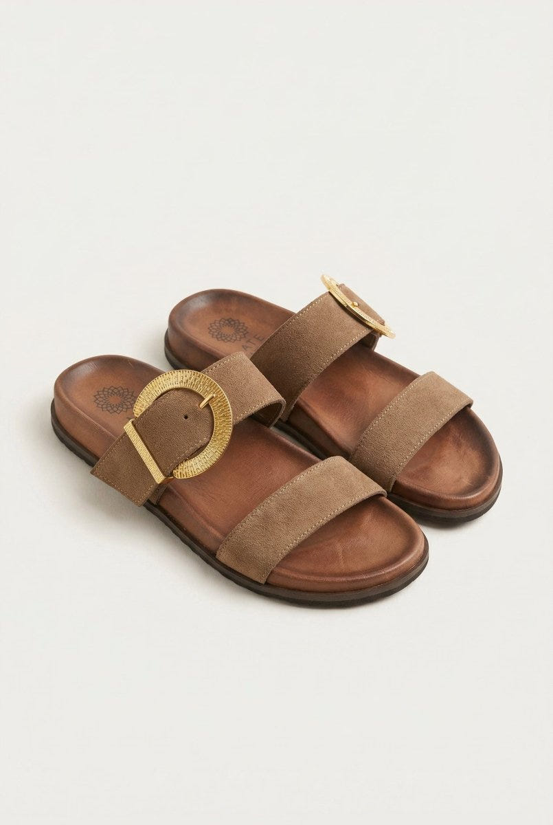 ATENEO - Buckle Sandals Oversized Detail - Taupe Suede