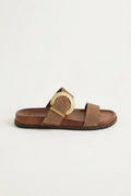 ATENEO - Buckle Sandals Oversized Detail - Taupe Suede