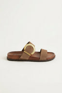 ATENEO - Buckle Sandals Oversized Detail - Taupe Suede