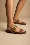 ATENEO - Buckle Sandals Oversized Detail - Taupe Suede
