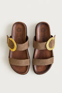 ATENEO - Buckle Sandals Oversized Detail - Taupe Suede