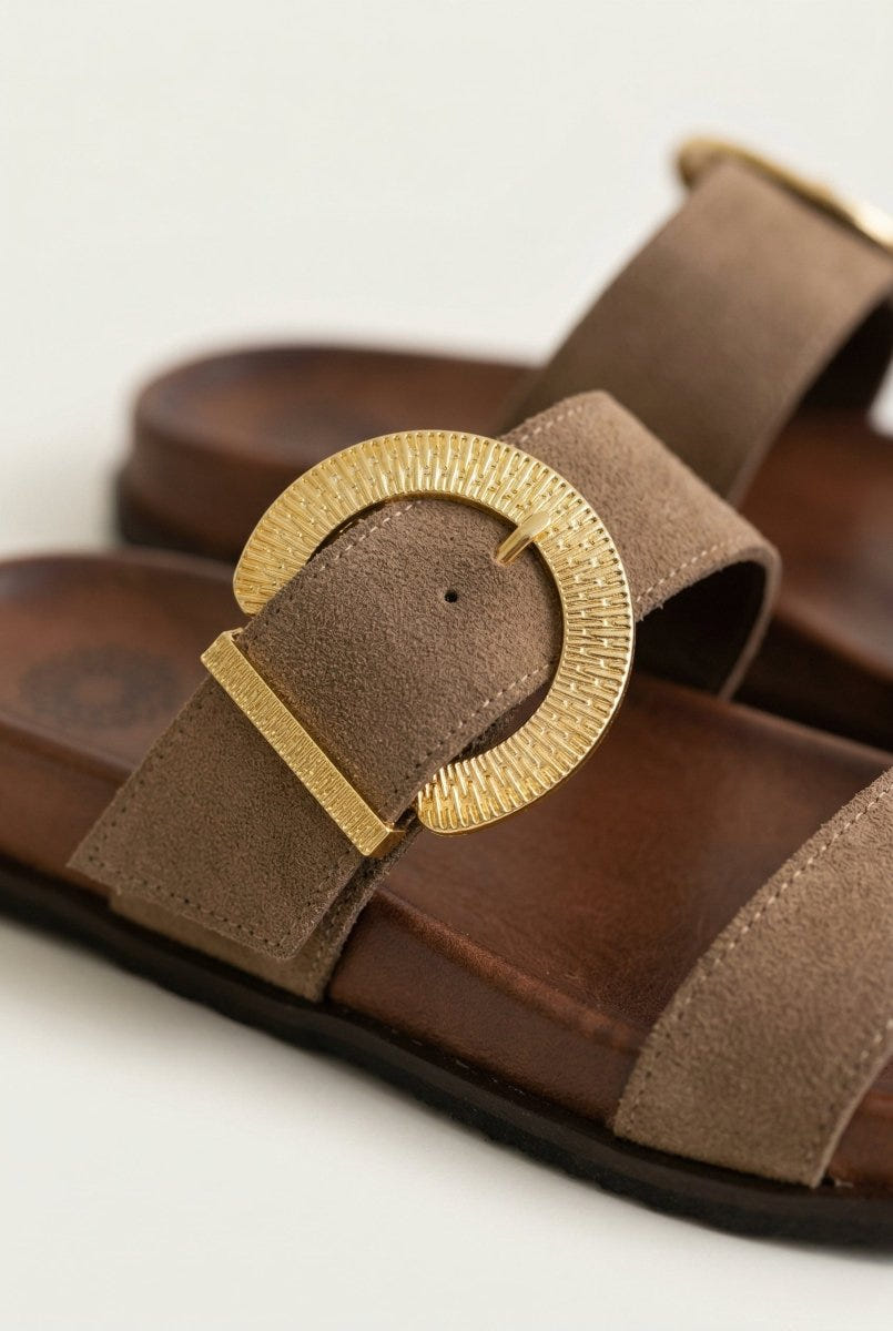 ATENEO - Buckle Sandals Oversized Detail - Taupe Suede