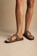 ATENEO - Buckle Sandals Oversized Detail - Taupe Suede