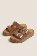 TFP - Buckle Sandals - Taupe Suede
