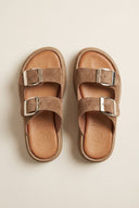 TFP - Buckle Sandals - Taupe Suede