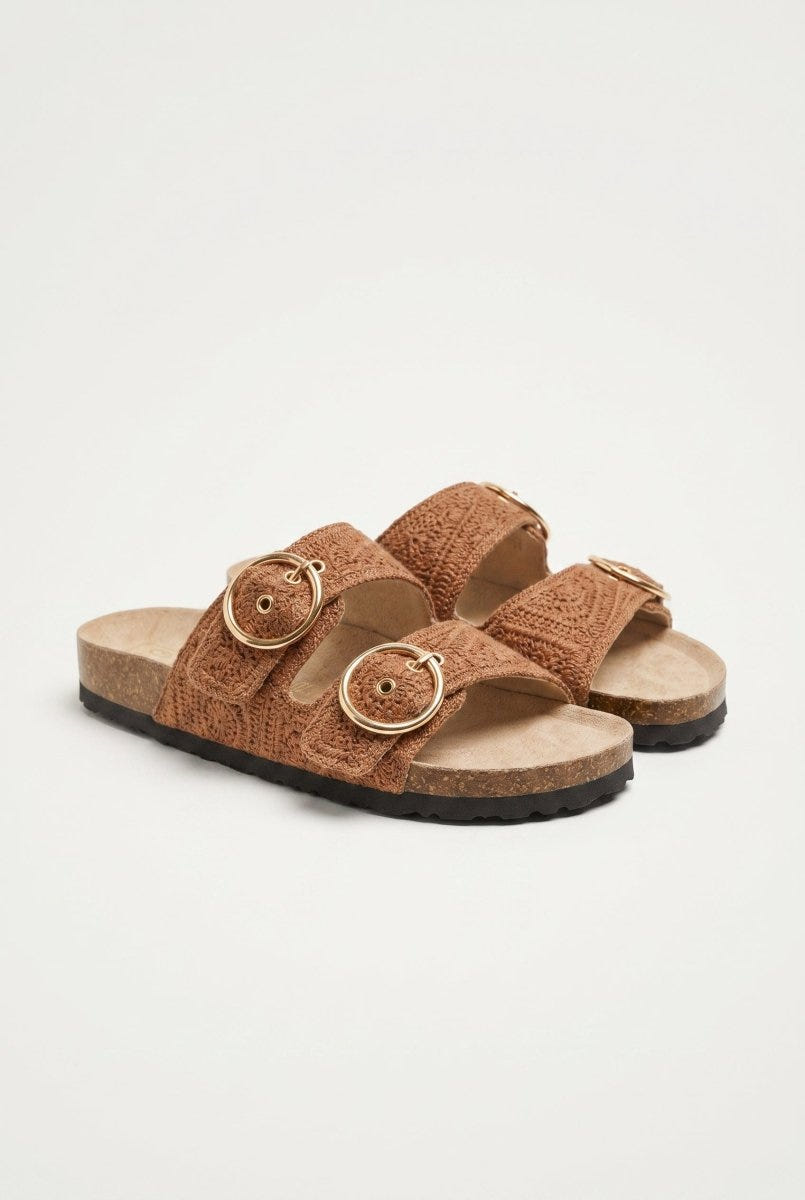 ONLY - Buckle Sandals Woven Design - Tan