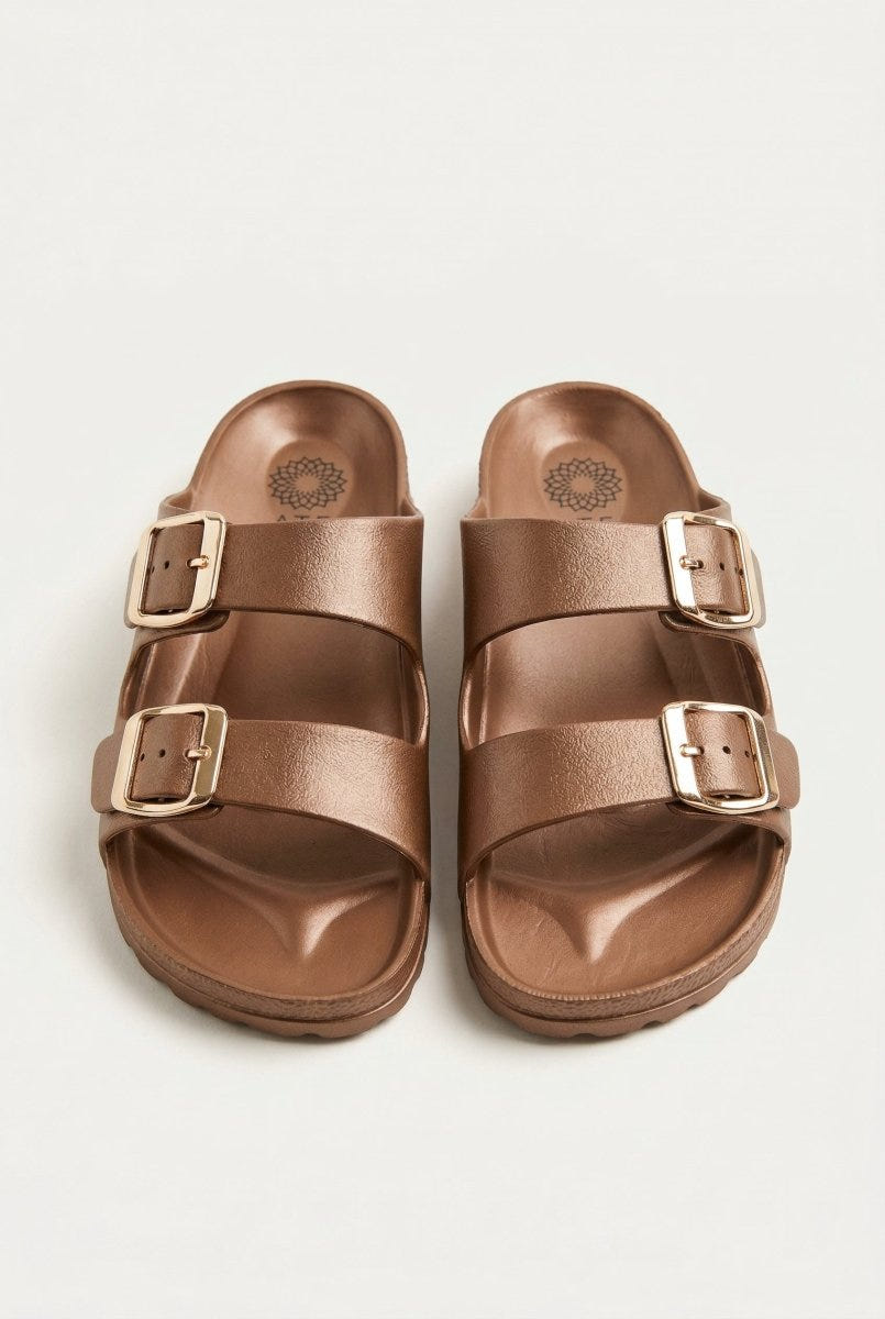 ATENEO - Buckle Slides Anatomical Footbed - Bronze