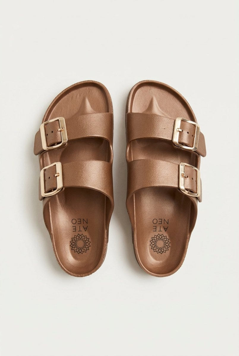 ATENEO - Buckle Slides Anatomical Footbed - Bronze