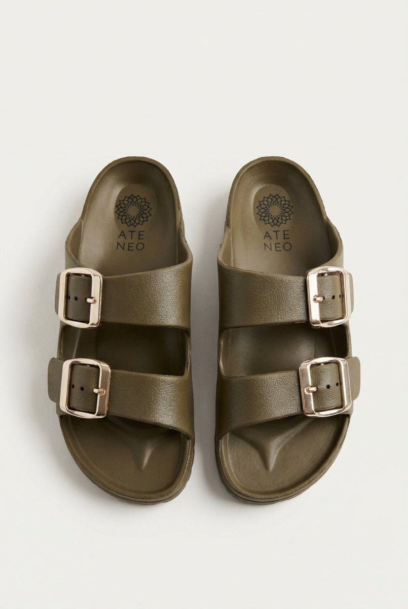 ATENEO - Buckle Slides Anatomical Footbed - Olive