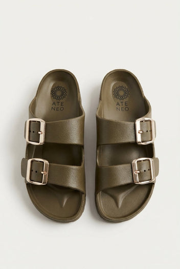 ATENEO - Buckle Slides Anatomical Footbed - Olive