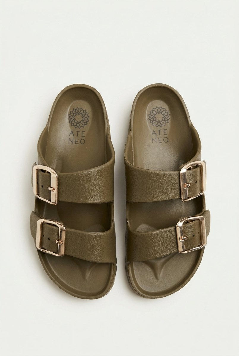 ATENEO - Buckle Slides Anatomical Footbed - Olive