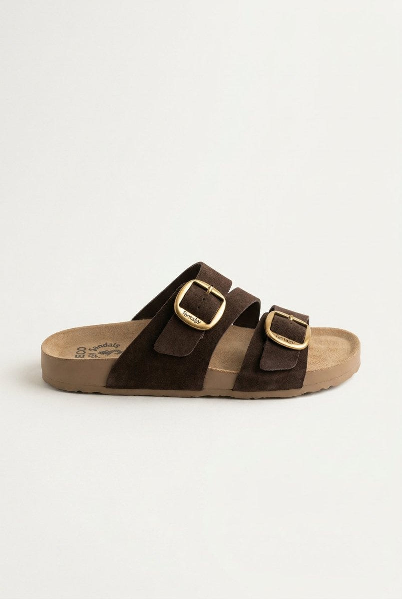 FANTASY SANDALS - Buckle Strap Sandals - Brown Suede