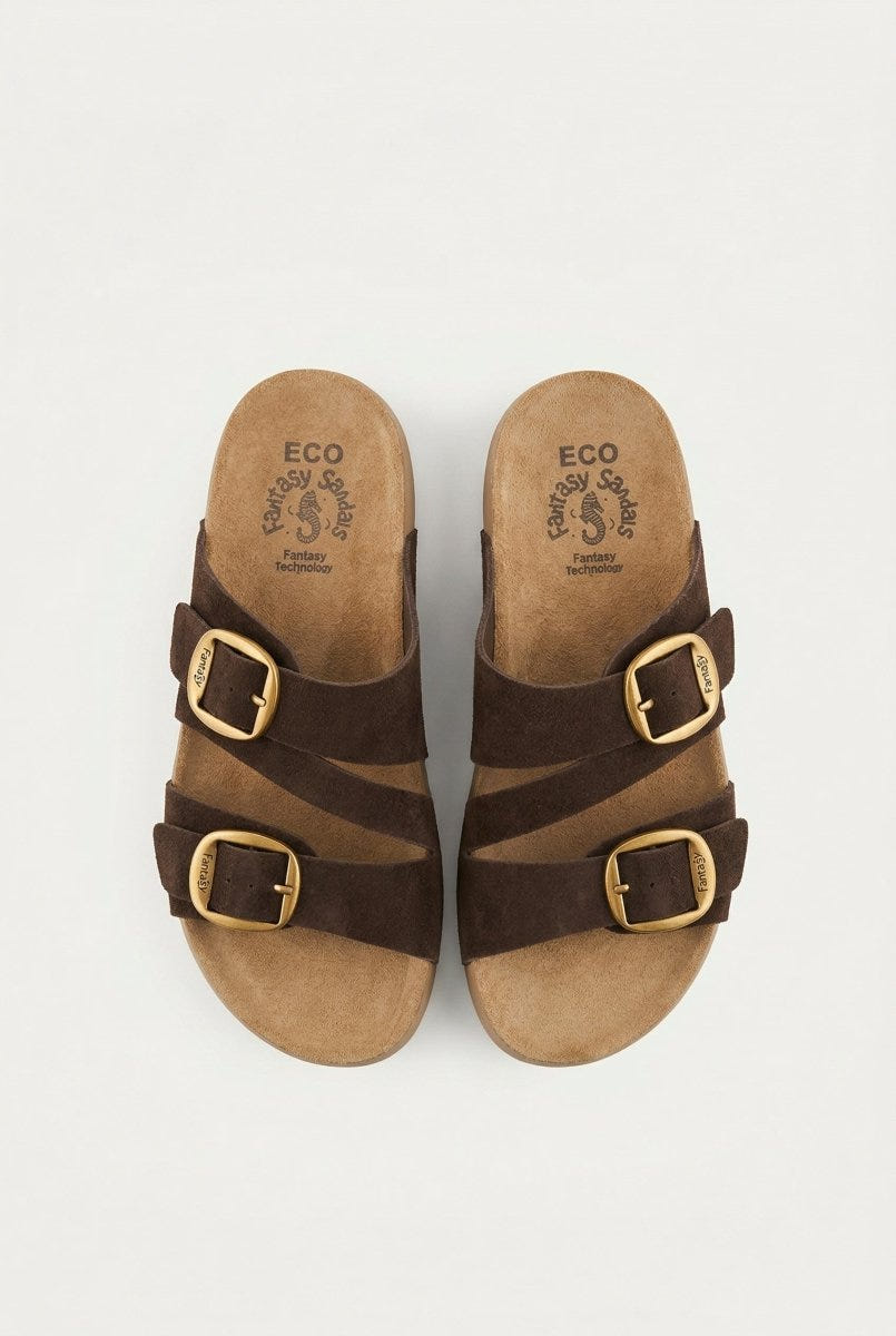 FANTASY SANDALS - Buckle Strap Sandals - Brown Suede