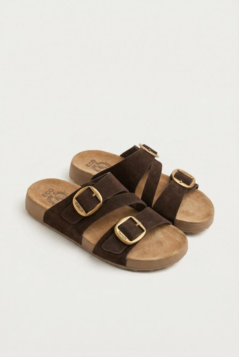 FANTASY SANDALS - Buckle Strap Sandals - Brown Suede