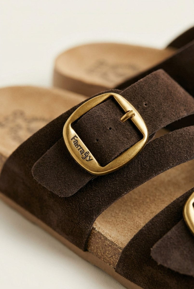 FANTASY SANDALS - Buckle Strap Sandals - Brown Suede