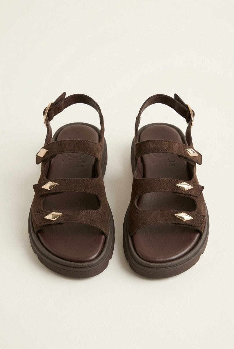 TFP - Buckle Strap Sandals - Dark Brown Suede
