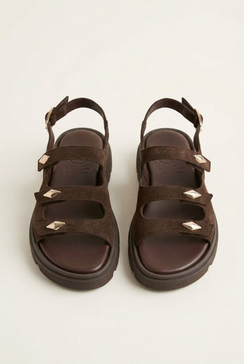 TFP - Buckle Strap Sandals - Dark Brown Suede