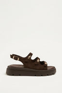 TFP - Buckle Strap Sandals - Dark Brown Suede