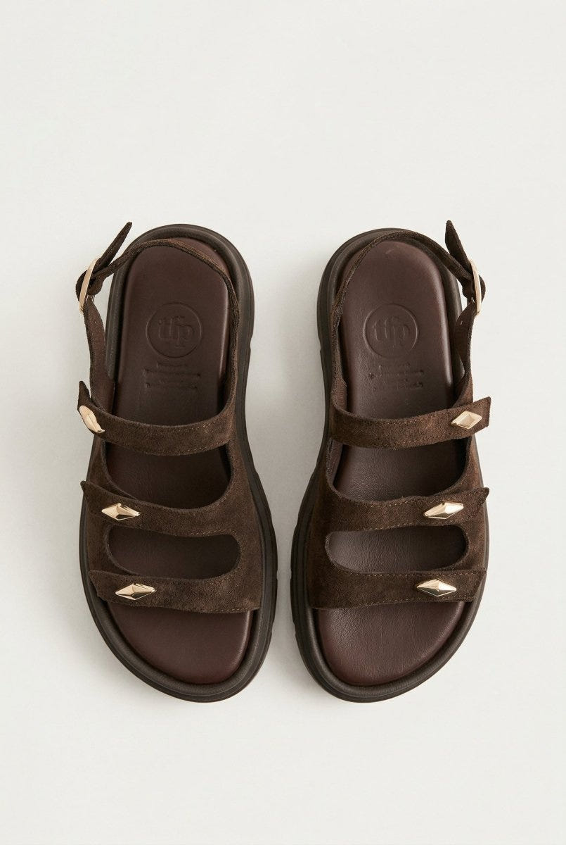 TFP - Buckle Strap Sandals - Dark Brown Suede