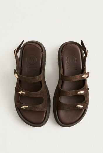 TFP - Buckle Strap Sandals - Dark Brown Suede