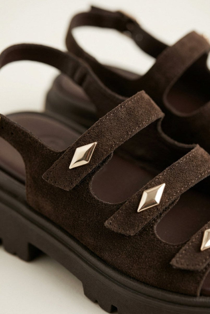 TFP - Buckle Strap Sandals - Dark Brown Suede