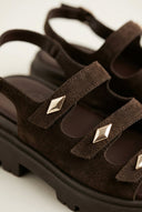 TFP - Buckle Strap Sandals - Dark Brown Suede