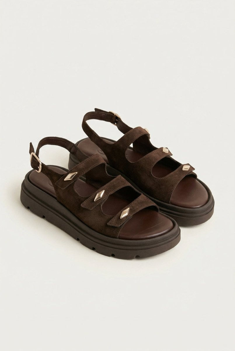 TFP - Buckle Strap Sandals - Dark Brown Suede