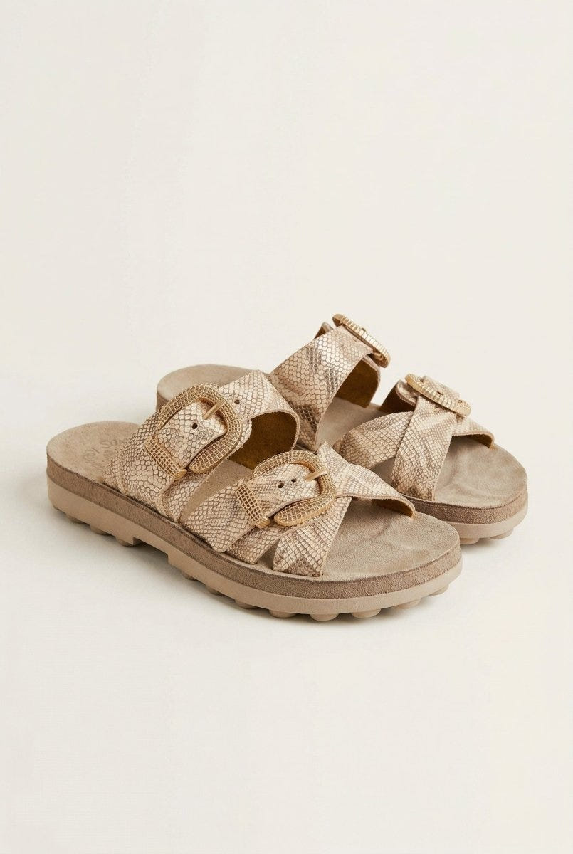 FANTASY SANDALS - Buckle Strap Sandals - Rosegold Lizard