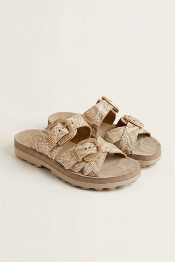 FANTASY SANDALS - Buckle Strap Sandals - Rosegold Lizard