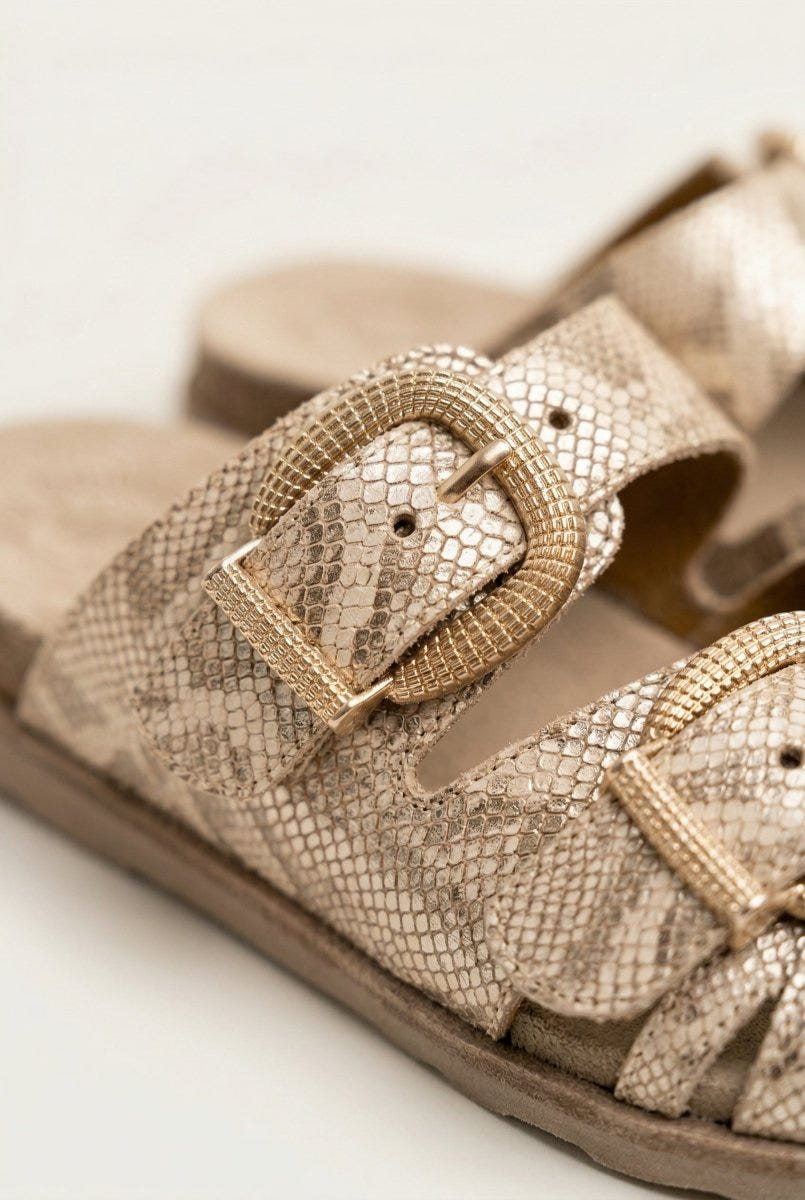 FANTASY SANDALS - Buckle Strap Sandals - Rosegold Lizard