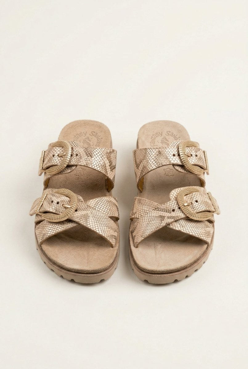 FANTASY SANDALS - Buckle Strap Sandals - Rosegold Lizard