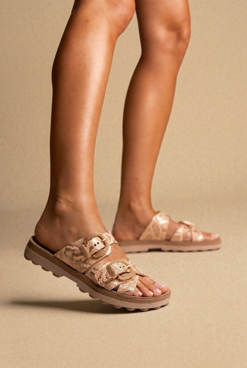 FANTASY SANDALS - Buckle Strap Sandals - Rosegold Lizard