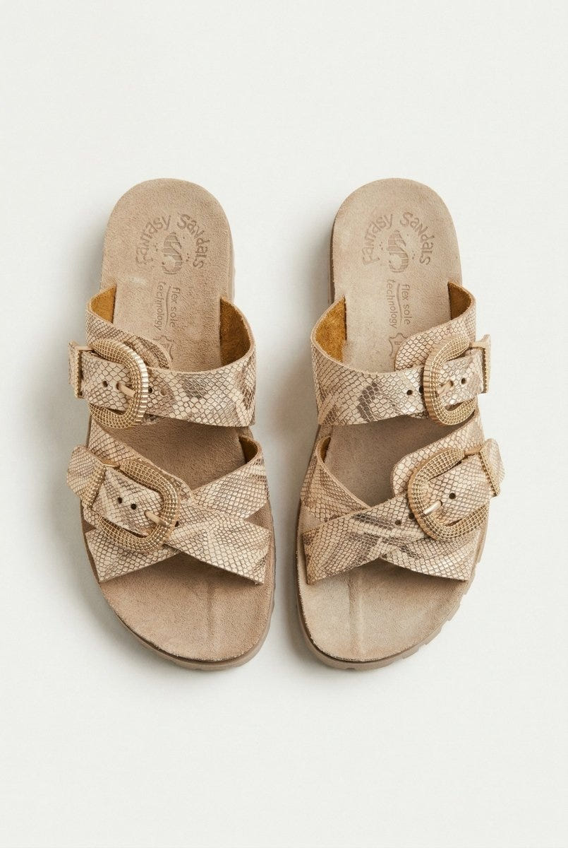 FANTASY SANDALS - Buckle Strap Sandals - Rosegold Lizard