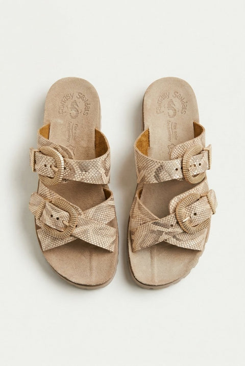 Buckle Strap Sandals - Rosegold Lizard
