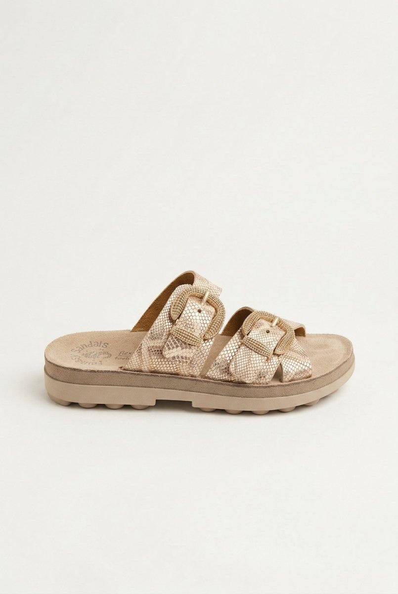 FANTASY SANDALS - Buckle Strap Sandals - Rosegold Lizard